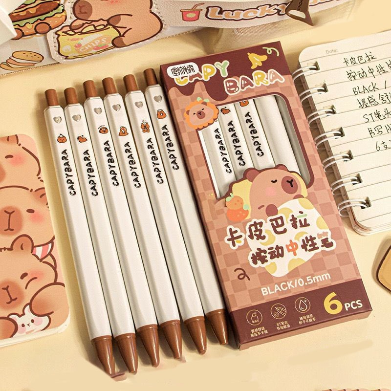 

batamall - (1BOX = 6PCS PENA) PULPEN GEL MEKANIK POLOS PREMIUM DENGAN BOX KARAKTER CAPYBARA JENNIE #ST104 PENA TINTA HITAM TIP 0.5MM BOLPOINT KUALITAS IMPORT LUCU UNIK ANAK SEKOLAH ALAT TULIS KANTOR