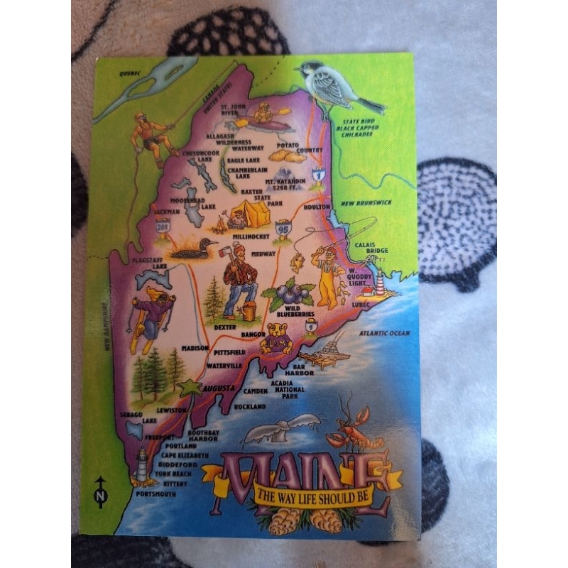 

kartu pos peta maine amerika/map usa postcard