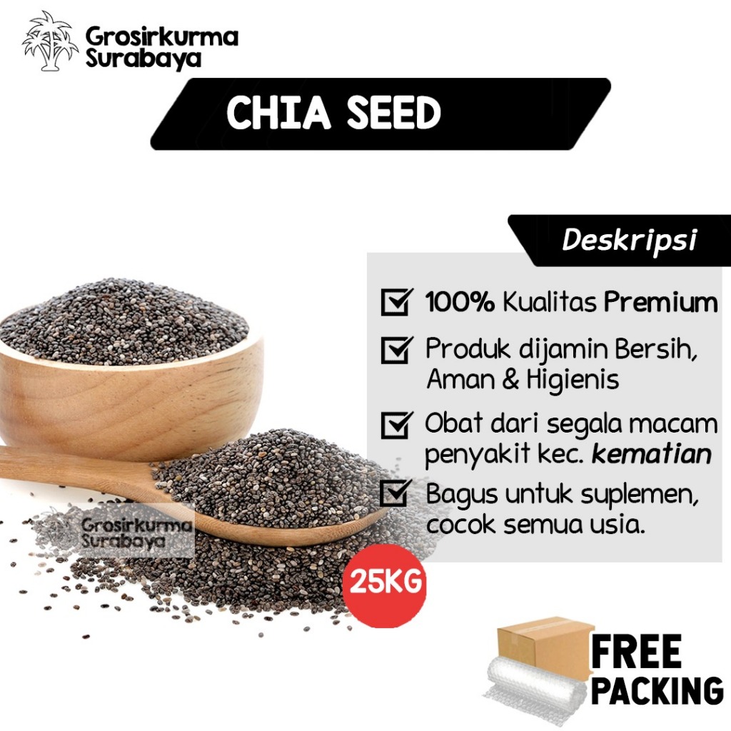 

CHIA SEED 25KG Premium Natural Organik Kemasan Sak Karung Untuk Diet Keto Kaya Nutrisi Gizi Detox