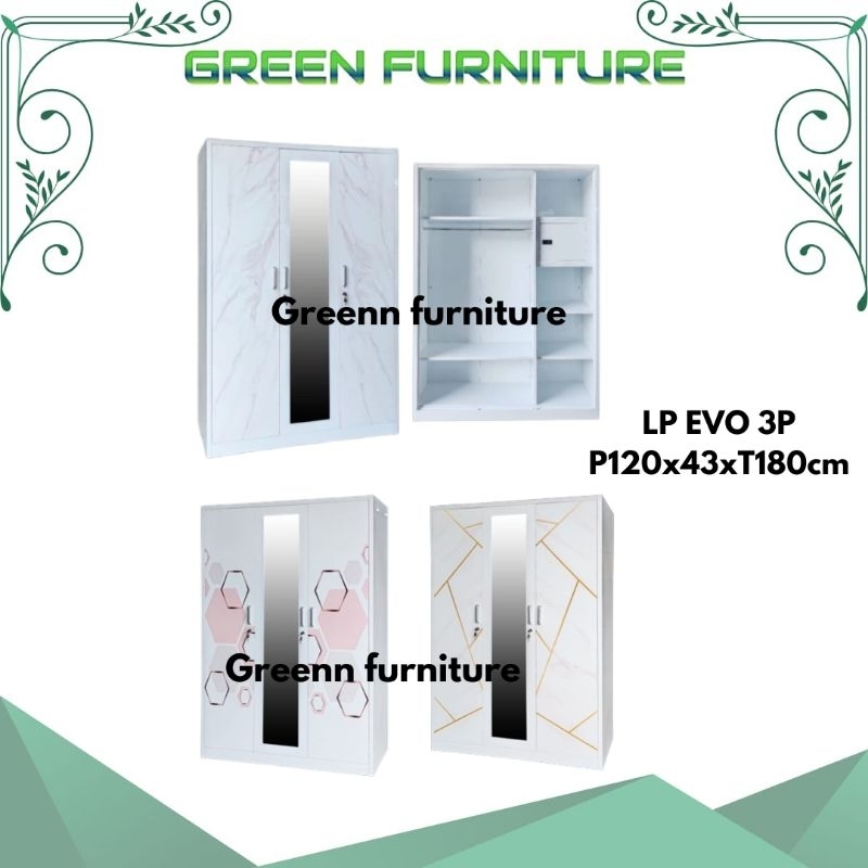 lemari pakaian plat besi EVO 333 334 335 lemari baju 3 pintu bukaan lemari pakaian plat besi