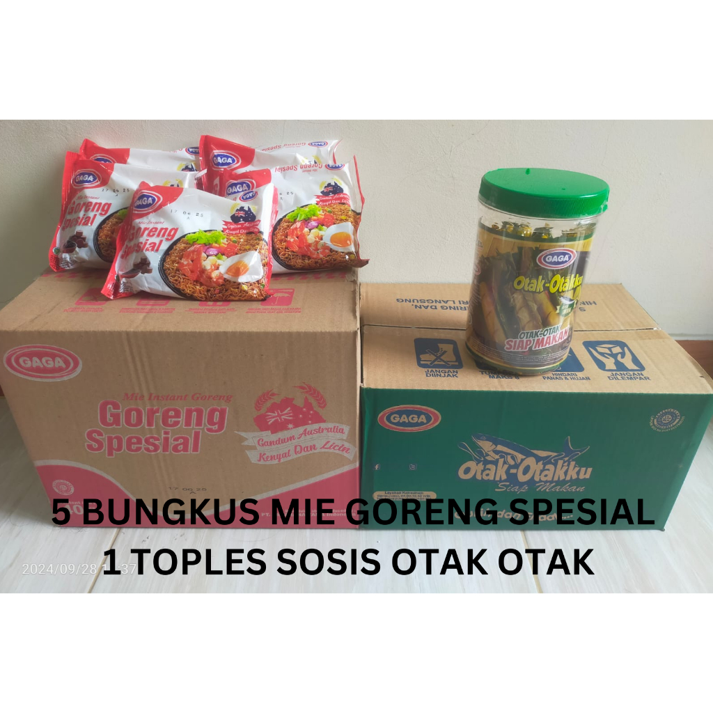 

Paket 6 Bungkus : 5 Bungkus Mie Gaga Goreng Spesial dan 1 Toples Sosis Otak Otak Siap Makan