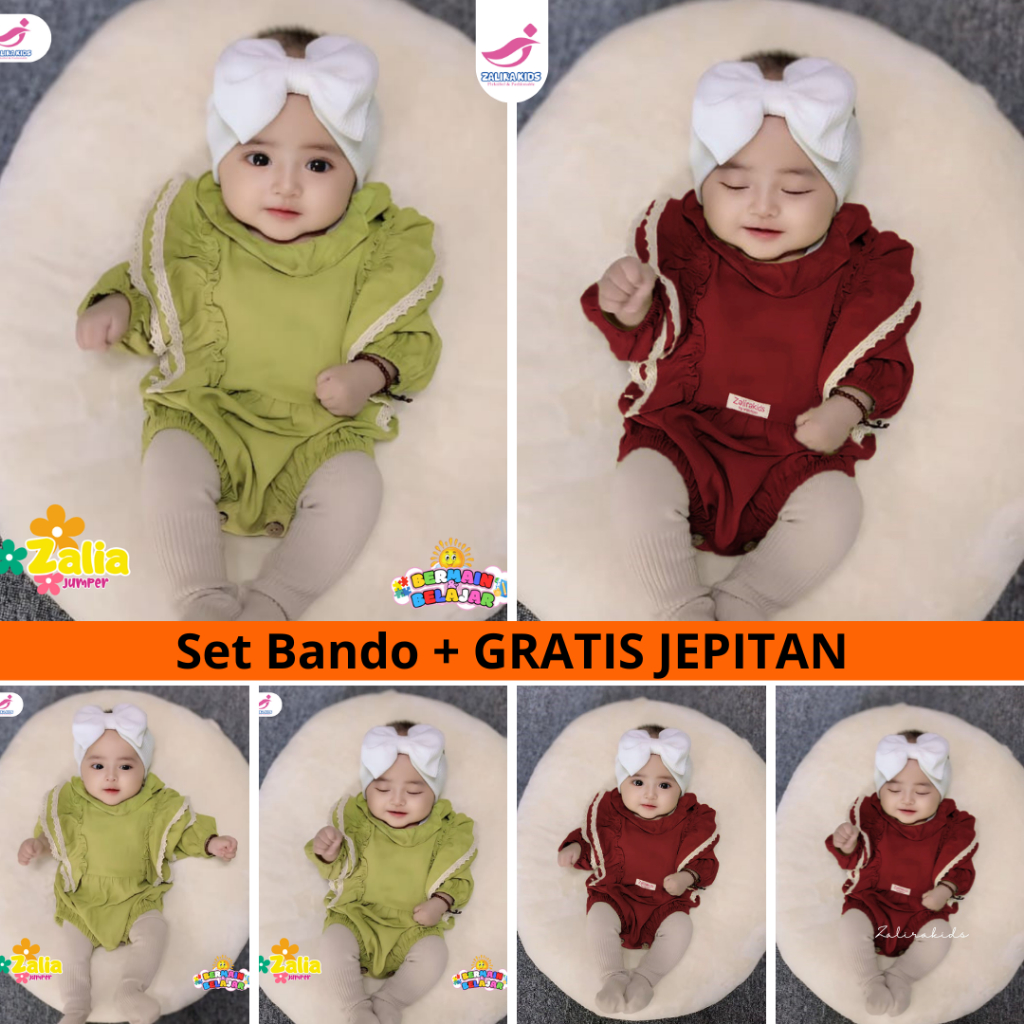 Zalira Kids | Jumper bayi Zalira | Baju Bayi Perempuan newborn set bando usia 0 BULAN - 20 BULAN One