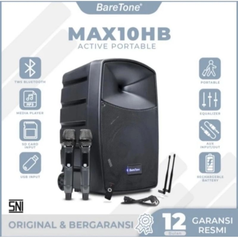 Speaker Portable Wireless Baretone MAX 10 HB Original 10 inch - BARETONE MAX10HB