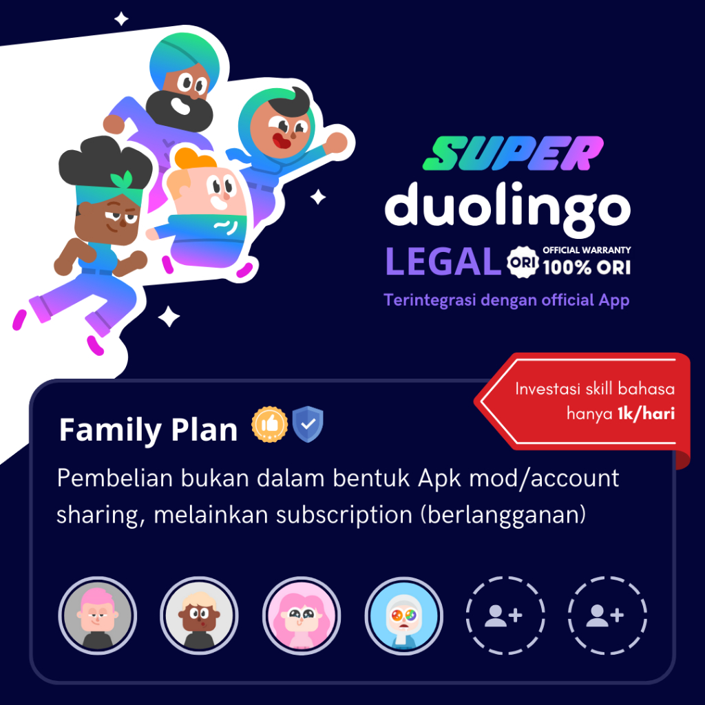 [Intence] Duolingo Premium Super Family Plan | Course Belajar Bahasa Inggris Asyik & Menyenangkan