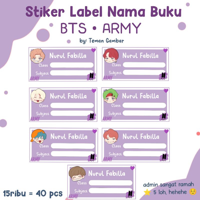 

40 Stiker Label Nama BTS | Sticker BTS | Stiker Nama BTS | Sticker ARMY | Sticker Name BTS