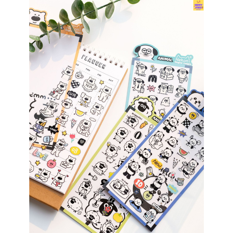 

Nekoni Cute Sheep Panda Dog Bear Original Designs Animal Stickers Theme isi 1 lembar stiker cantik