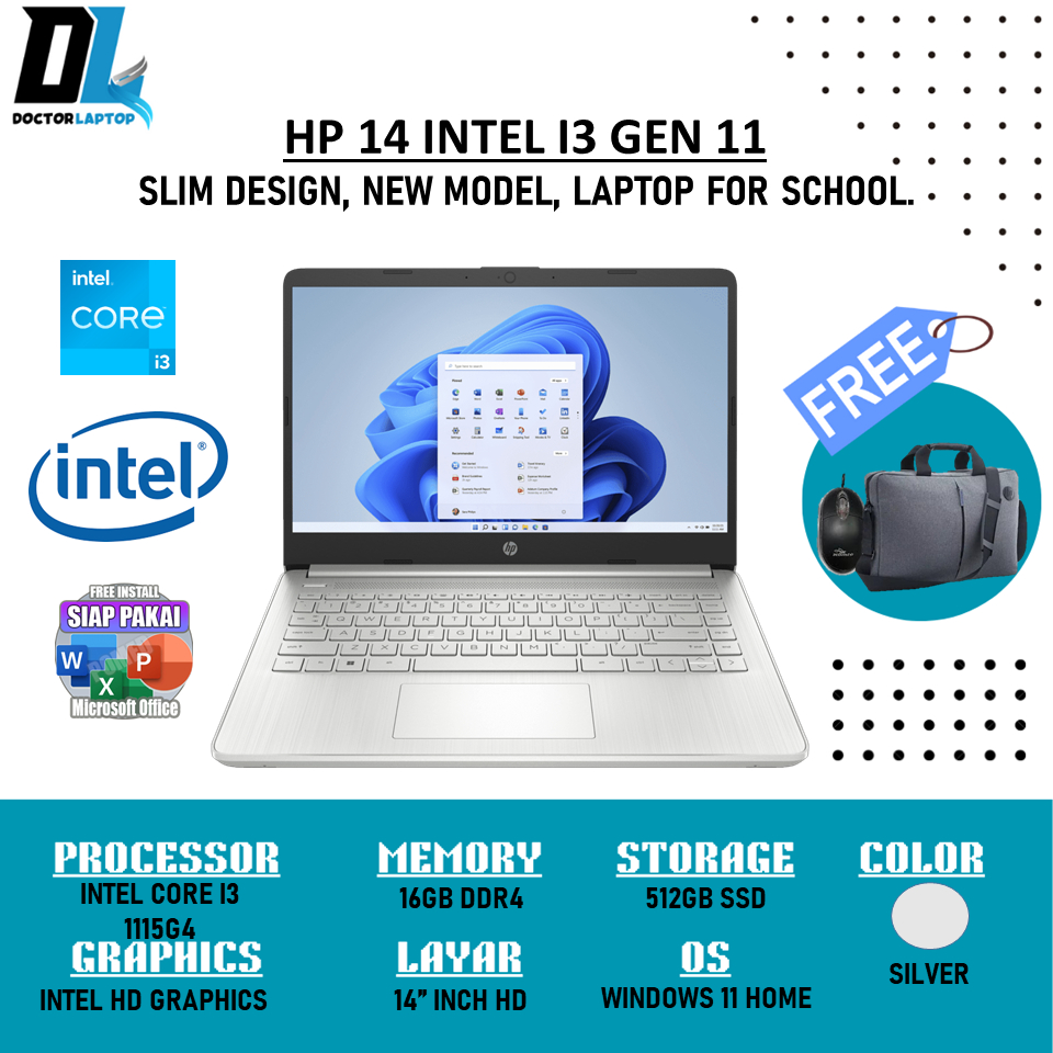 Laptop Gaming HP 14 Intel Core i3 1115G4 Ram 16GB 512GB SSD 14" Inch Windows 11 Home Terlaris