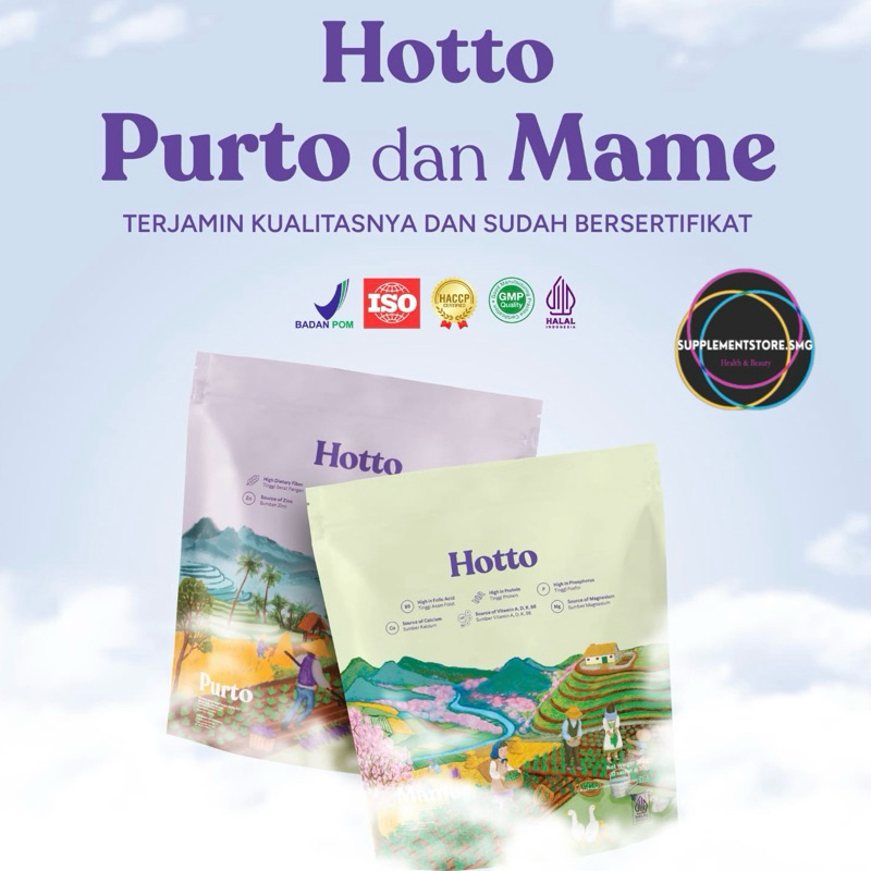 

(Bisa Gosend) HOTTO PURTO 1 POUCH 16 SACHET - HOTTO MAME 1 POUCH 12 SACHET Edamame Superfood Ubi Ungu Multigrains Whey Protein Maag Gerd Kolesterol Oat BPOM HALAL