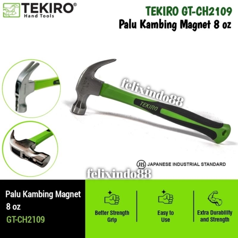 Palu Kambing Tekiro 8 oz Gagang Karet Original Claw Hammer / Tukul Besi / Godam Martil Pencabut Paku