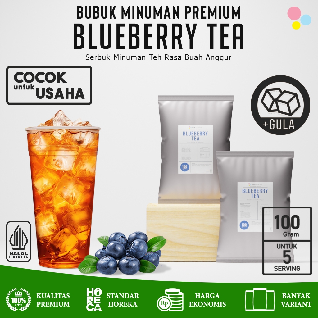 

Bubuk Minuman Rasa Blueberry Tea Powder 100 Gram Serbuk Minuman Teh Bluberi Kekinian Premium 100 Gr