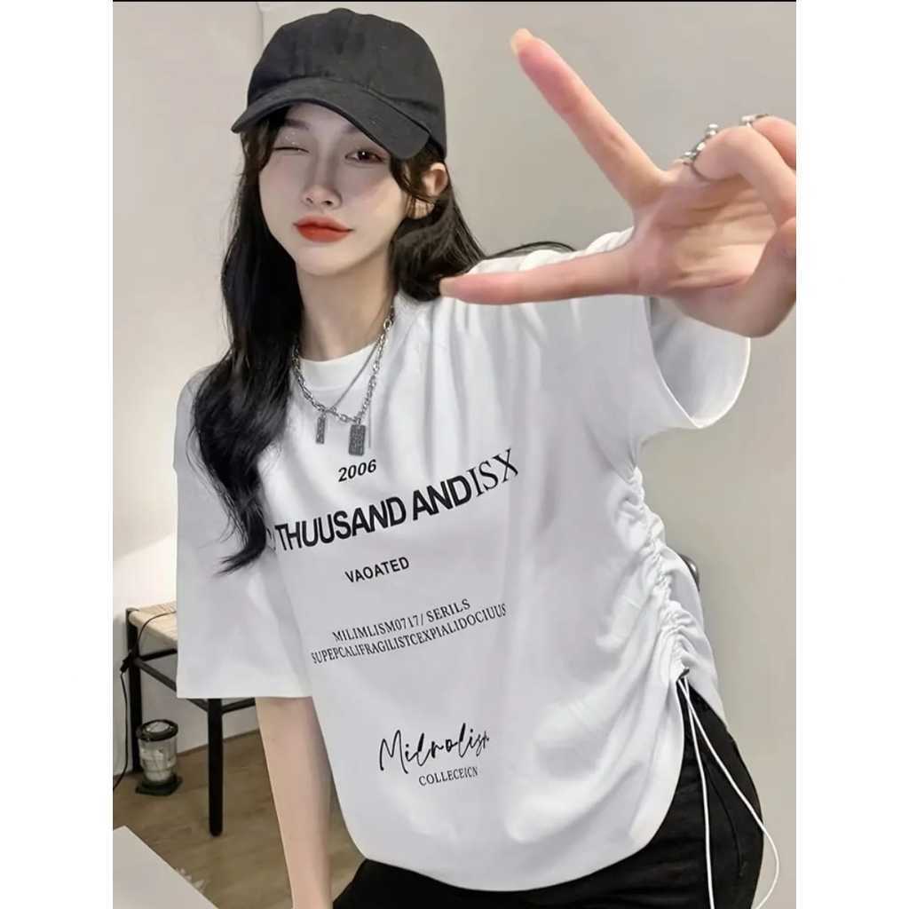 Baju kaos wanita Thuusand oversize korean style - Atasan baju serut kaos wanita kekinian