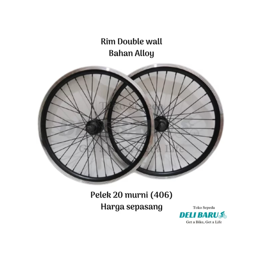 Delibaru Pelek jadi ukuran 20 murni Velg Alloy double wall hub 2 drat sepeda BMX mini lipat minion