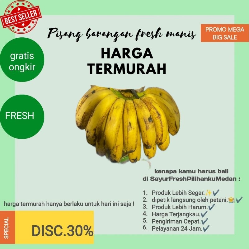 

promo termurah pisang barangan lebih fresh & manis untuk dimakan dan untuk obat asli Brastagi di panen langsung dari pokok ready stok siap kirim gratis ongkir|sayur segar medan