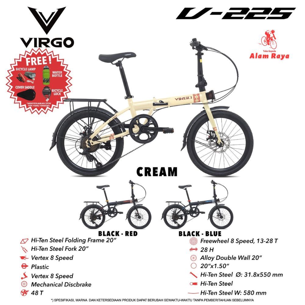 SEPEDA LIPAT 20' VIRGO V225 BY PACIFIC 8SPEED & DISCBRAKE
