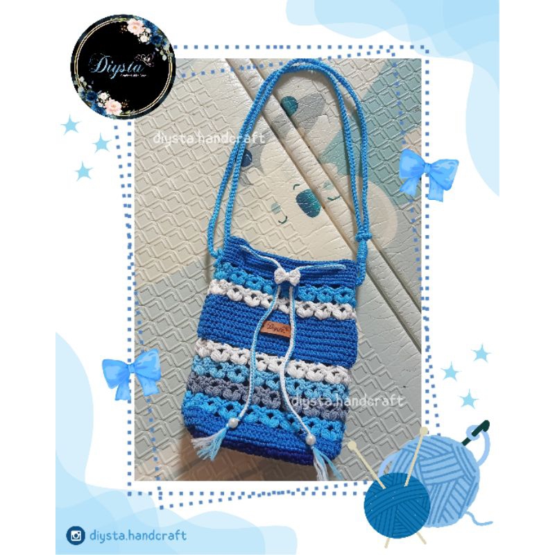 [BISA DIPESAN ULANG] Tas rajut selempang hp dan dompet wanita sling bag handmade model serut