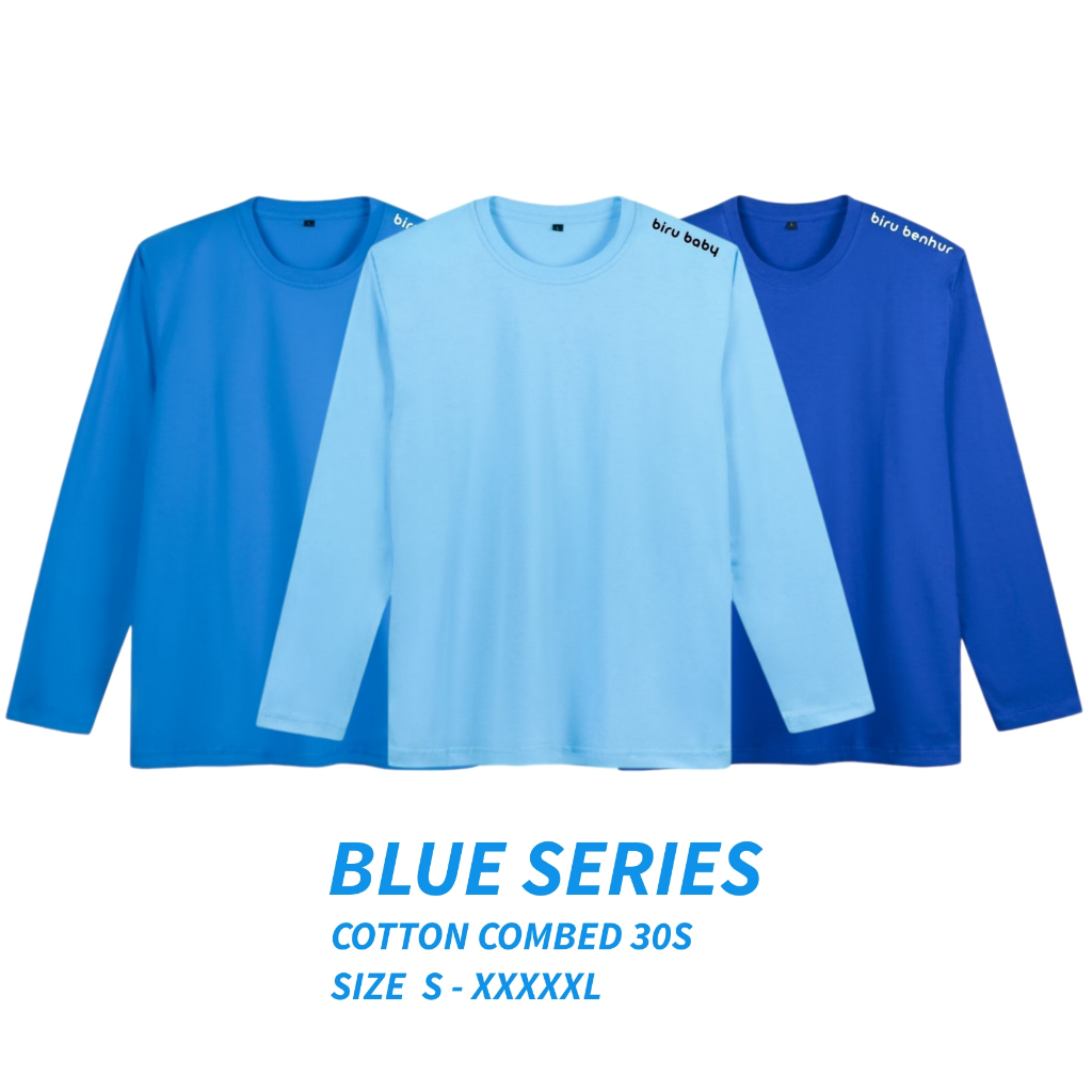 Kaos Biru Muda Benhur Turkish Baby Pria Wanita Lengan Panjang Cotton Combed 30s Jumbo Big Size