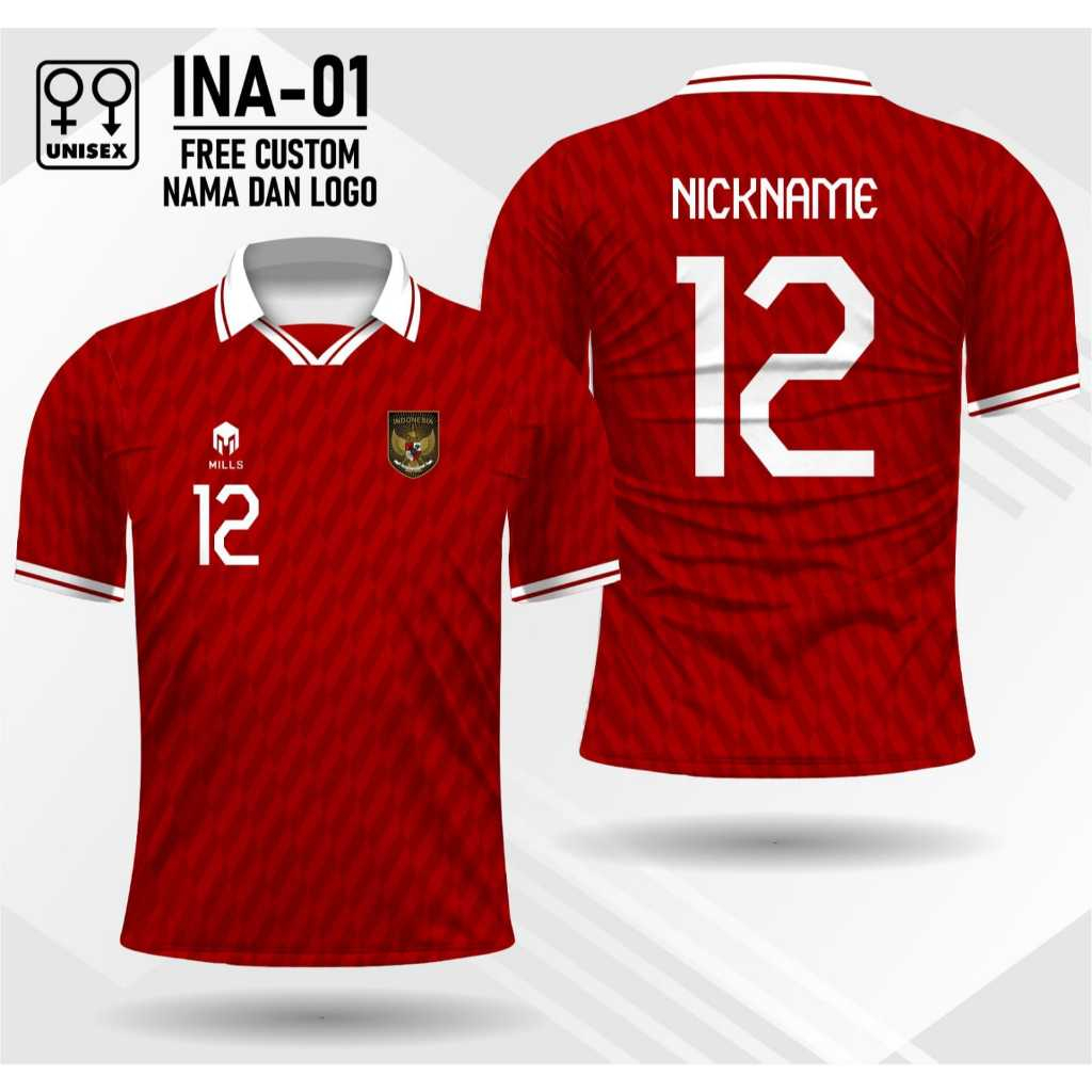 Jersey Kerah Timnas Indonesia U23/Kaos Jersey Kerah Bola AFC Qatar ERS 01 Free Custom Nama Logo