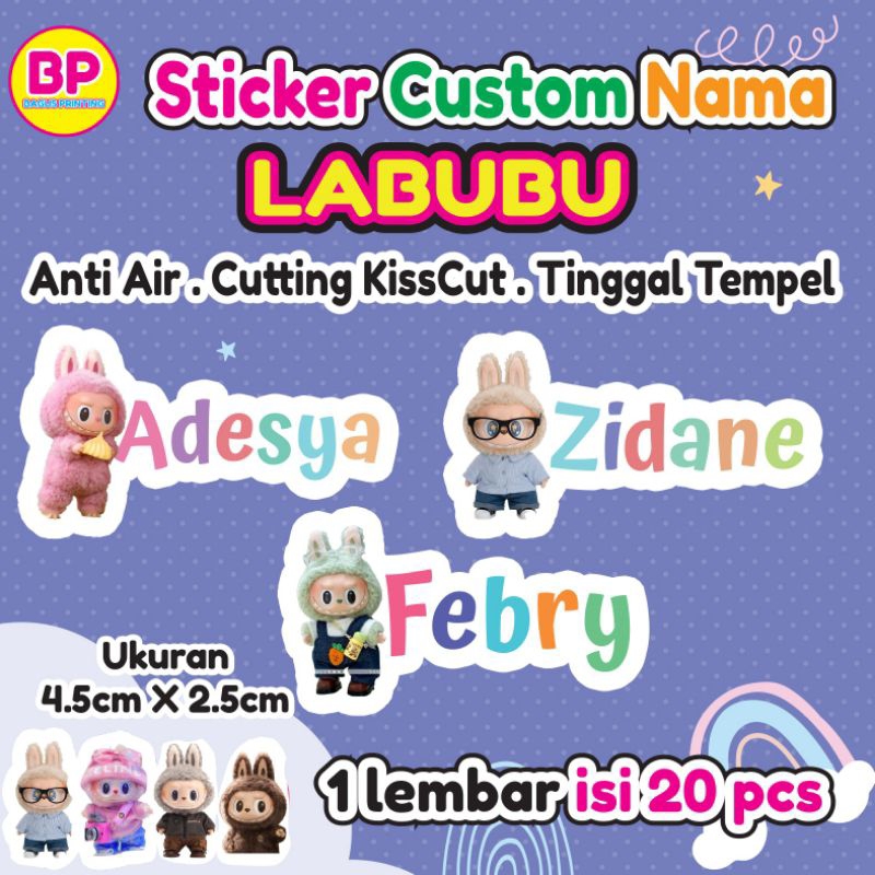 

Isi 20 pcs Sticker Labubu Stiker Karakter Labubu Stiker Label Nama Anak Custom Nama Anti Air Waterproof