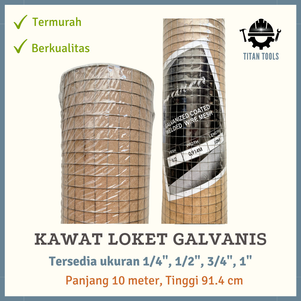 Kawat Loket Ram Putih Galvanis Untuk Kandang Ayam / Burung, Pagar, Kawat Taman, dan Ayakan Pasir