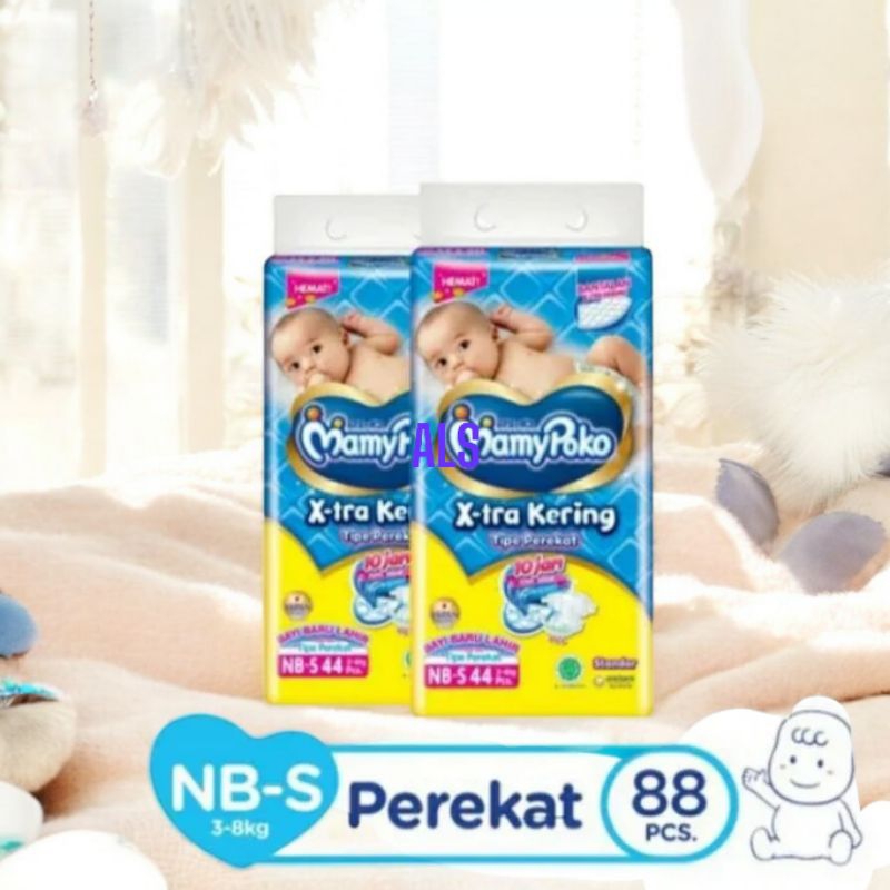 Hemat MAMYPOKO NBS-44 2 ball PANTS X-TRA KERING NBS44 PEREKAT NB-S44 BAYI BARU LAHIR 3-8 kg NB-S-44 