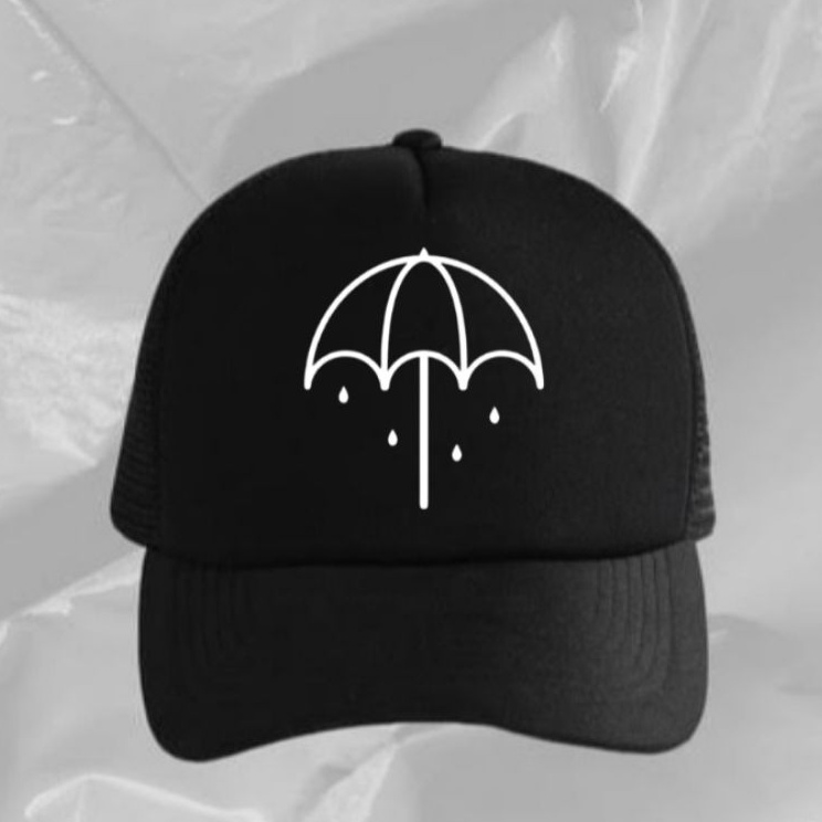 Potongan Harga  Topi Jaring Distro Hitam BMTH logo payung umbrella Topi Trucker BMTH Bring me the ho
