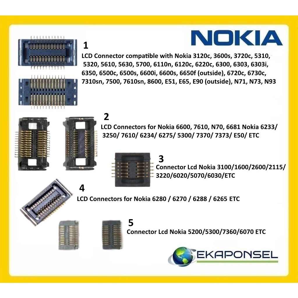 Konektor Layar LCD Nokia 7610 N70 6600 5200 6280 N70 N73 E63 E71 ETC