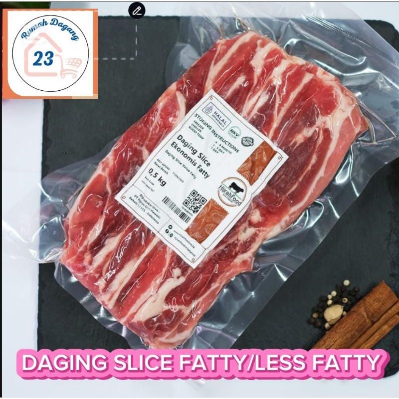 

Daging Slice Hijrahfood Fatty/lemak/less patty/sedikit lemak 500gr
