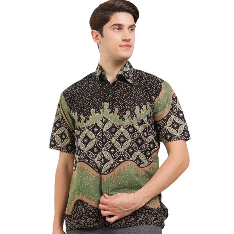 STRBTQ Kemeja Pria Batik Pendek KAWUNG HIJAU Batik Pria Lengan Pendek