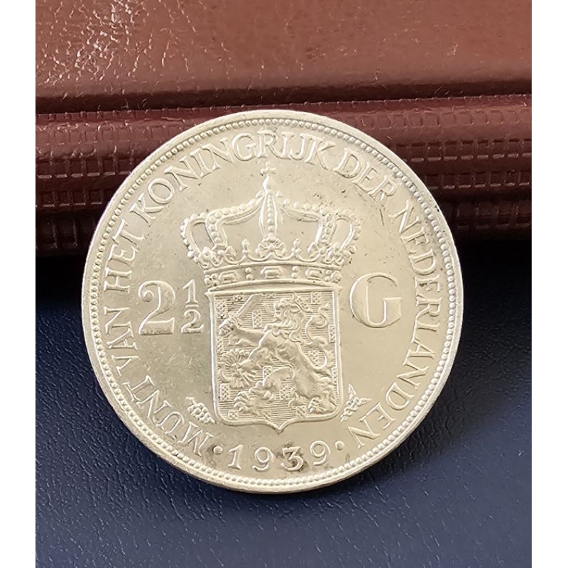 koin kuno perak 2 1/2 Gulden Wilhelmina tahun 1939 masih ada luster