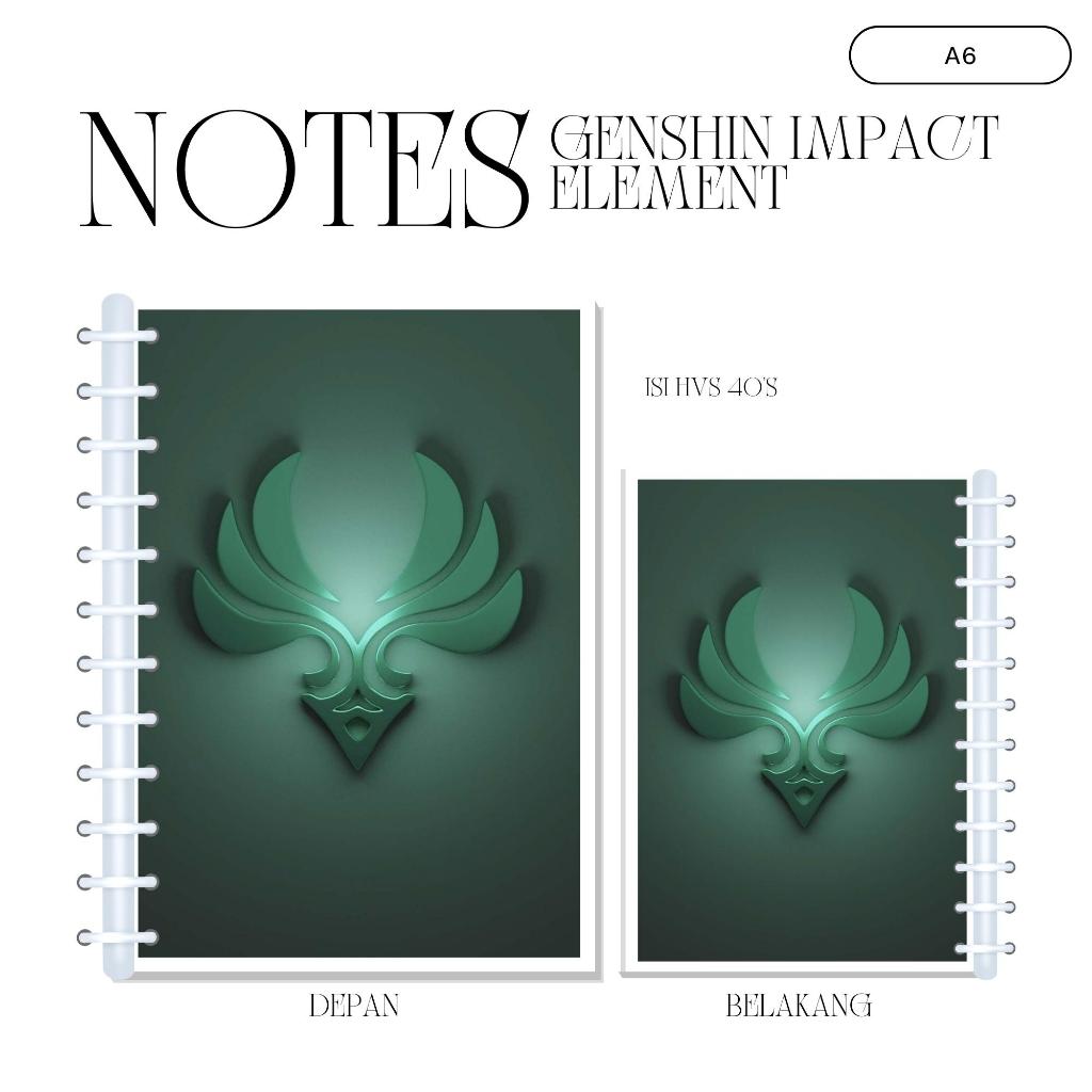 

A6 NOTES GENSHIN IMPACT ELEMENTS (ISI 40 HVS + COVER LAMINASI 2 SISI) WIBU BUKU NOTEBOOK ANIME JPOP JEPANG JAPAN PREMIUM MURAH UNOFFICIAL ANEMO CRYO DENDRO ELECTRO GEO HYDRO PYRO READY STOCK !