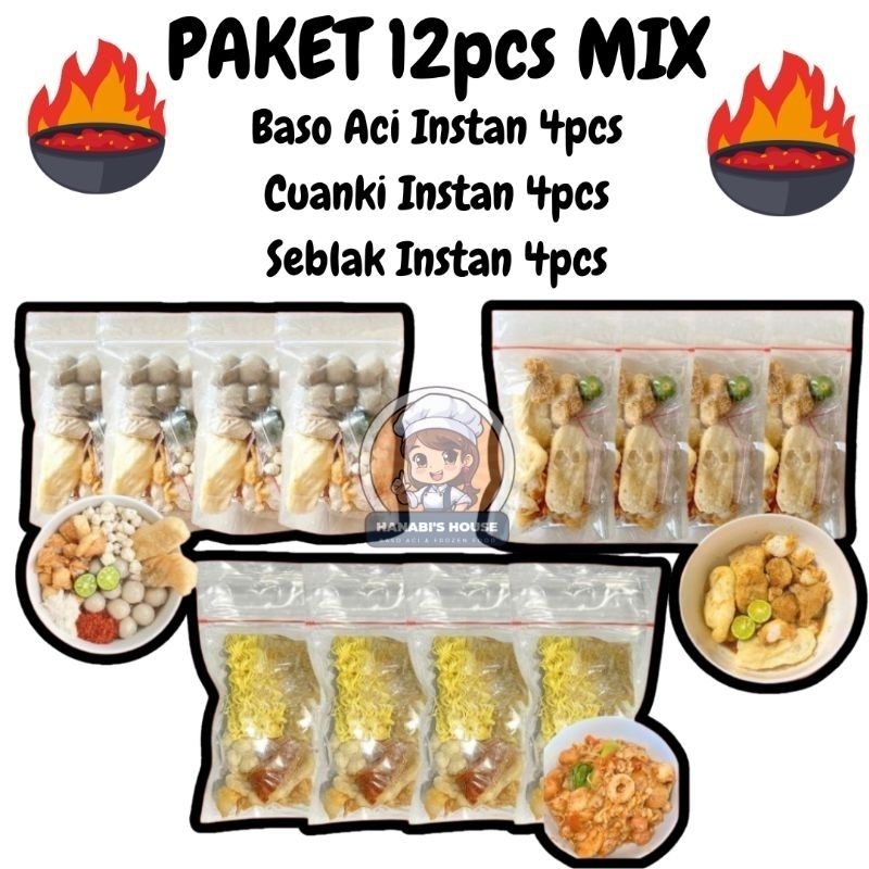 

(PAKET USAHA MIX 12PCS) Tersedia Baso aci seblak baso aci ayam mercon cuanki lidah batagor kering gurilem pilus cikur pedas gurih enak murah paket usaha