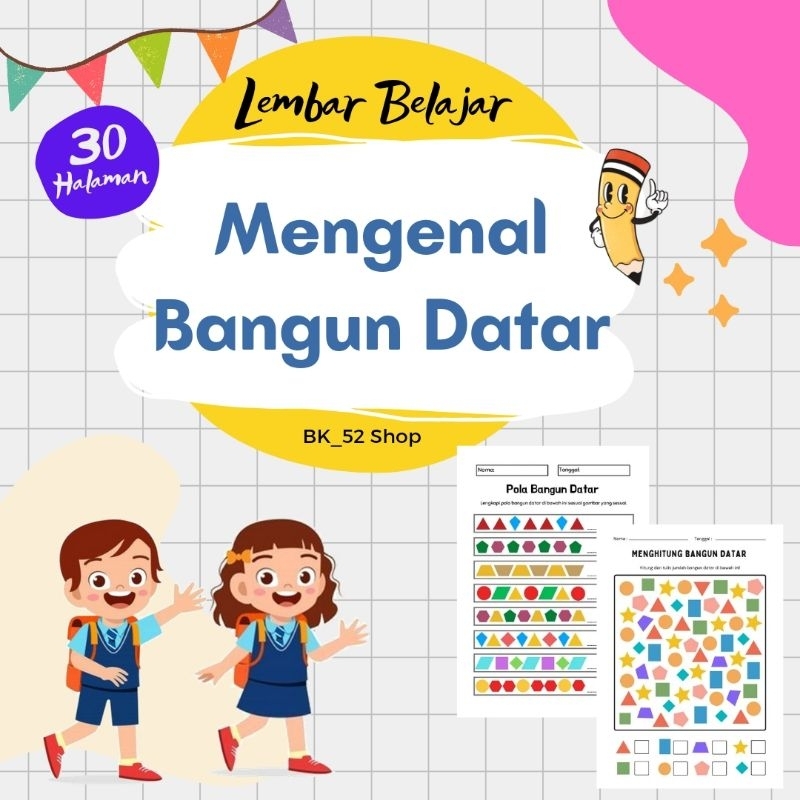 

Lembar Belajar Anak Mengenal Bangun Datar Worksheet A5 20 lembar