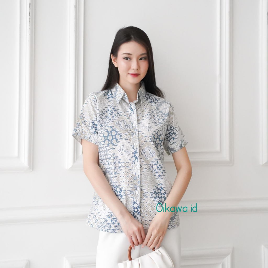 Kemeja Batik Wanita Lengan Pendek | Atasan Motif Sidomukti