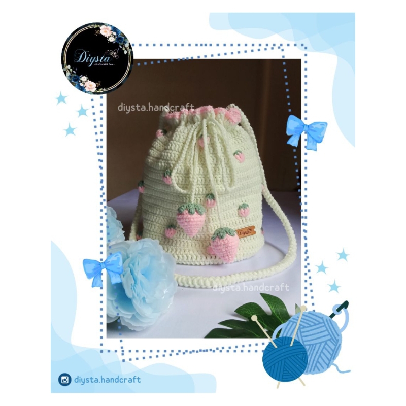 [BISA DIPESAN ULANG] Tas Rajut Selempang HP dan Dompet Wanita 100% Handmade Model Serut Tali Motif S