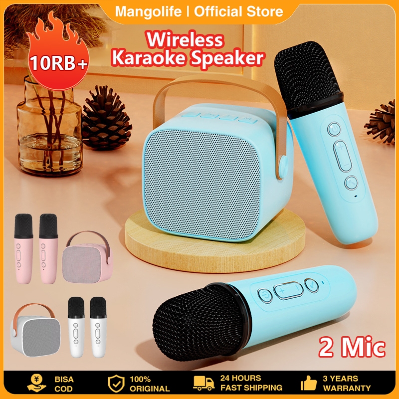 Speaker Bluetooth Mini 2Mic Portabel Microphone Karaoke Rumah Musik Box Set HIFI Full Bass Stereo