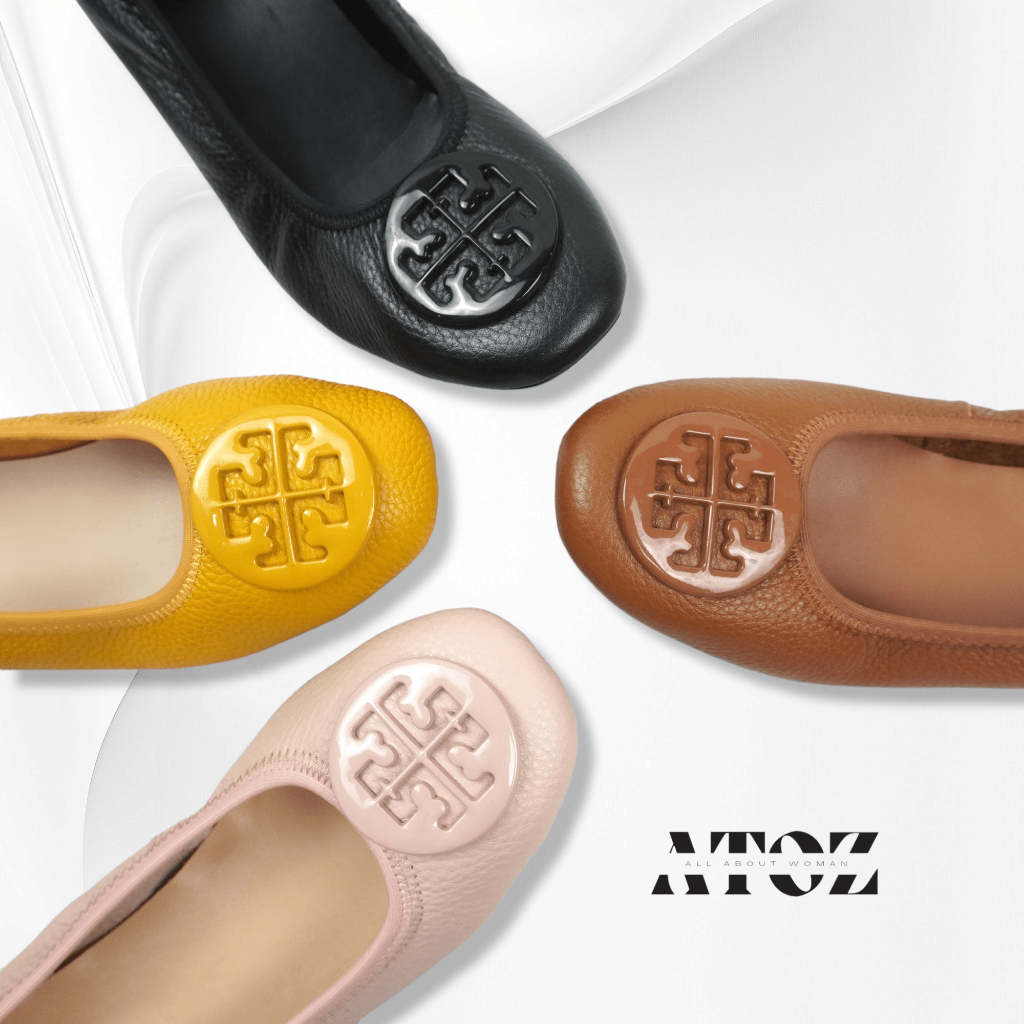 TORY TB Sepatu Flat Shoes Wanita Import AZ 2022 Free Box Kulit Original Logo Full Besi Premium