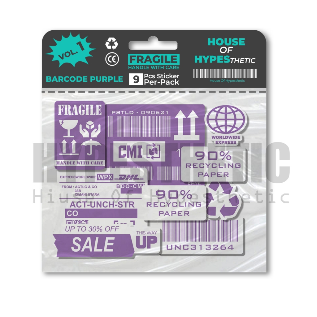 

Sticker Hypebeast and Aesthetic Hypesthetic Waterprooft untuk Case Hp, Laptop, dsb || BARCODE FRA.GILE LABLE BARCODE PURPLE