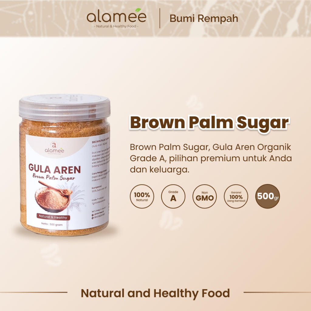 

ALAMEE Gula Aren Bubuk Organik Asli Powder Palm Sugar Premium Semut Natural Organic Organik 500 Gram