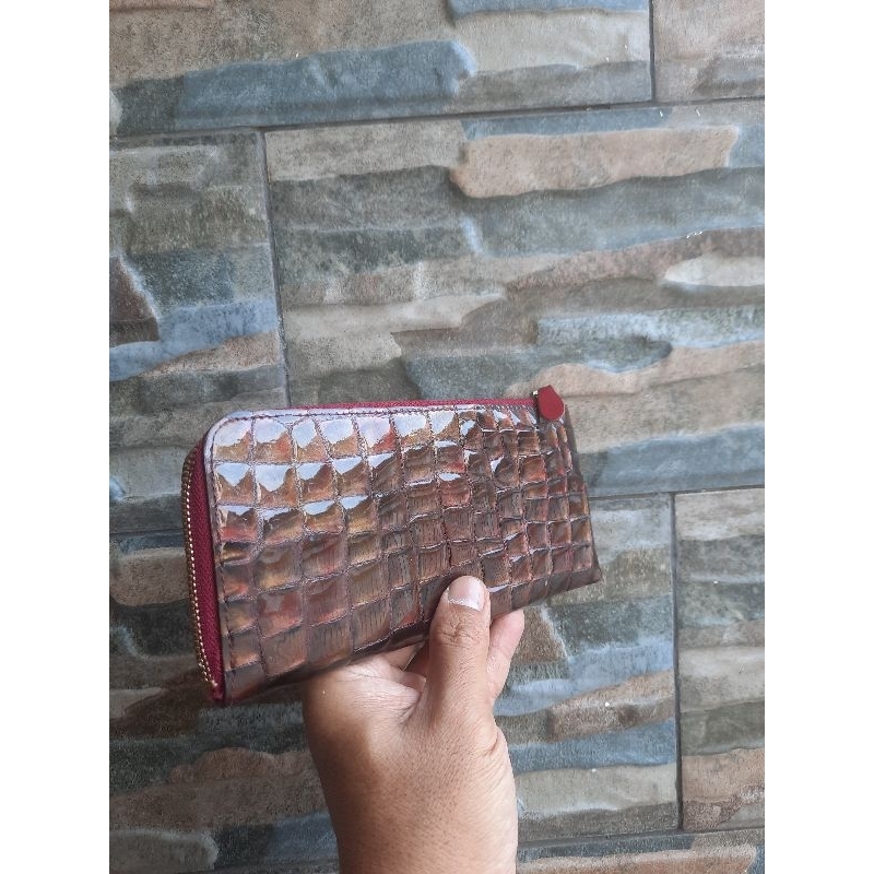 Dompet Cokelat Motif Croco - TAS PRELOVED