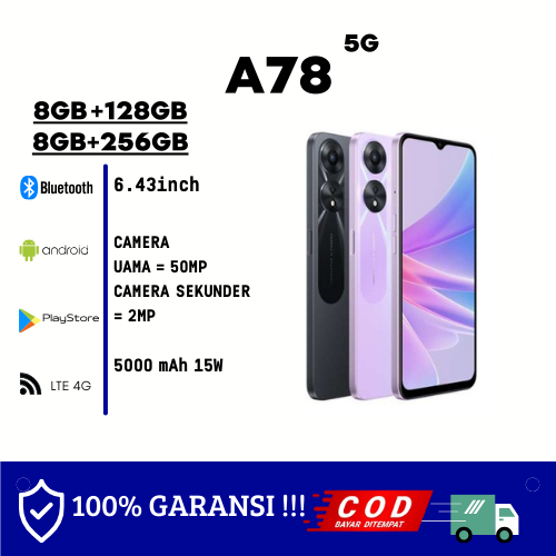 OPPO A78 5G RAM 6/128GB & 8/256GB GARANSI 1 TAHUN