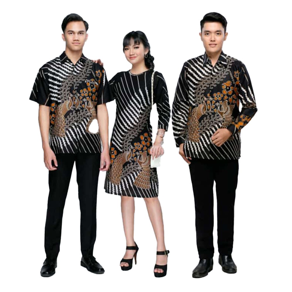 Baju Pasangan Couple Kemeja Dress Kerja Batik Lolita Pola Hitam