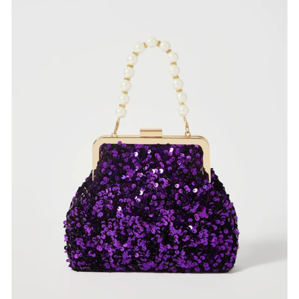 SHEIN Glitter Bling, Shiny Glamorous, Elegant, Exquisite Mini Faux Pearl Decor Chain Sequin Satchel 