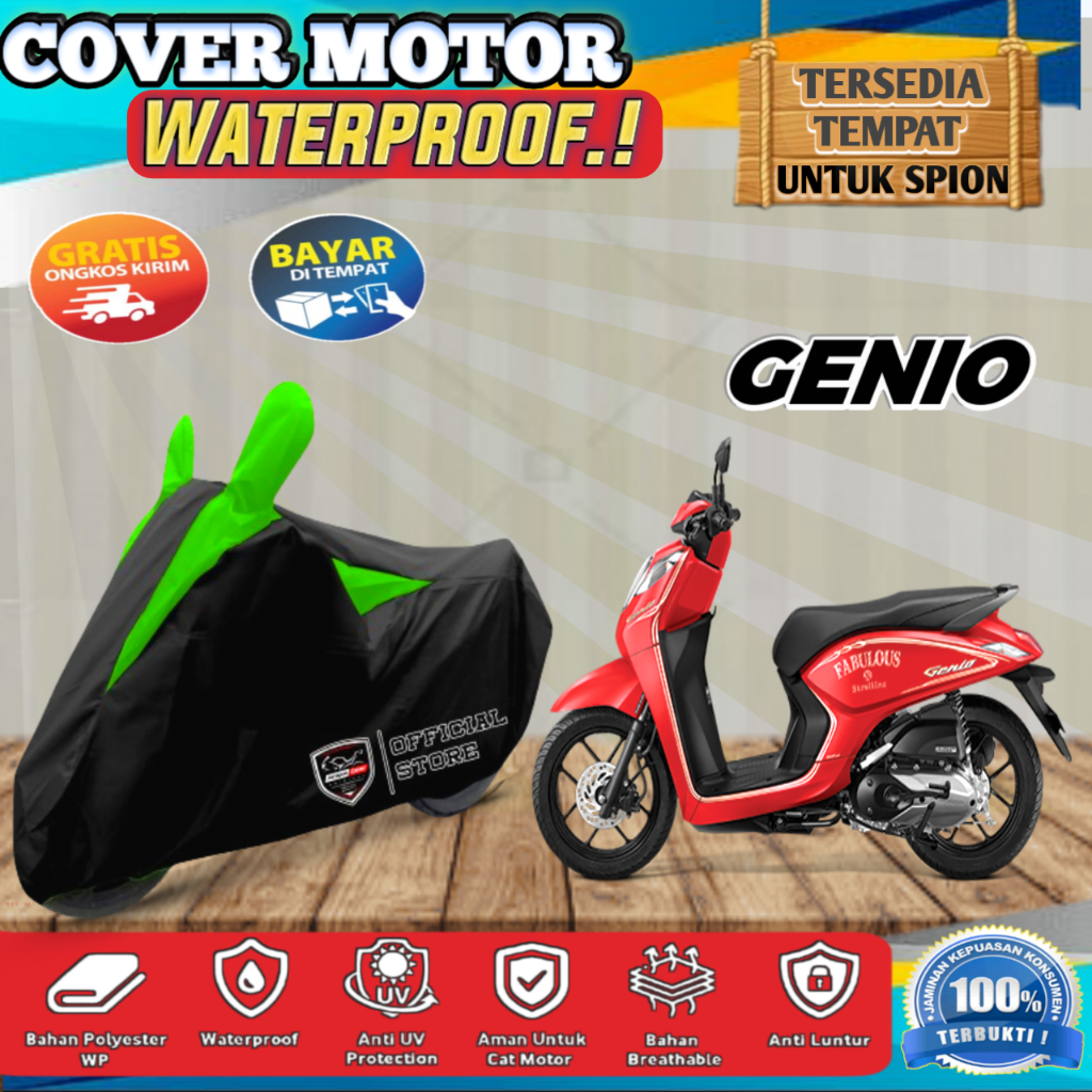Sarung Motor Anti Hujan dan Panas Genio, Beat, Vario, Scoopy, Stylo Mantel Penutup Cover Motor Bahan