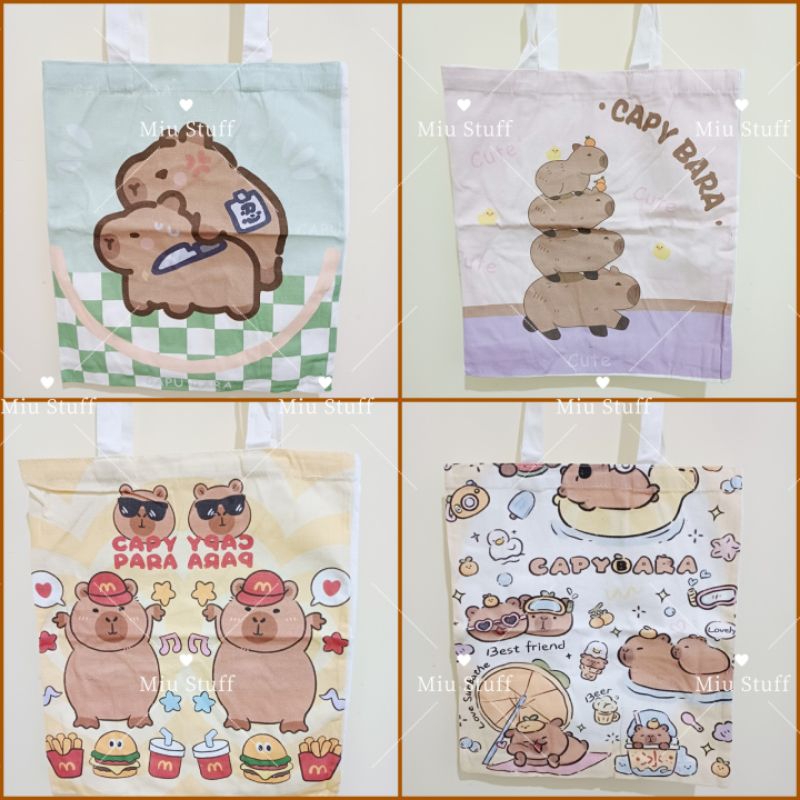 Premium Tebal Tote Bag Tas Tenteng Motif Gambar Capybara Capibara Viral Tas Jinjing Tas Belanja Tas 