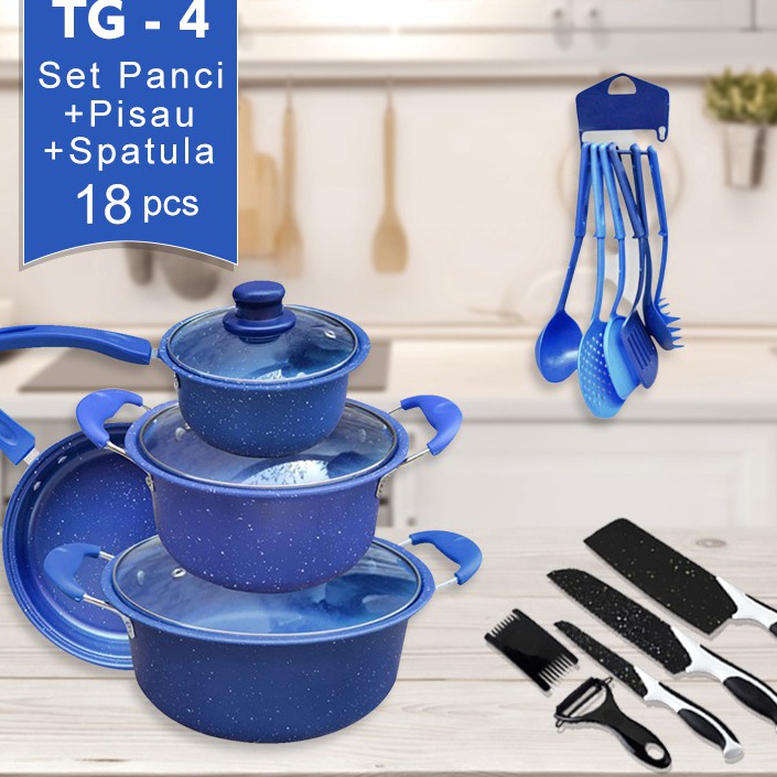 Serba Update  Panci Set 18 Tutup Kaca  Pisau Serbaguna panci set lengkap Teflon wajan Anti Luntur Pa