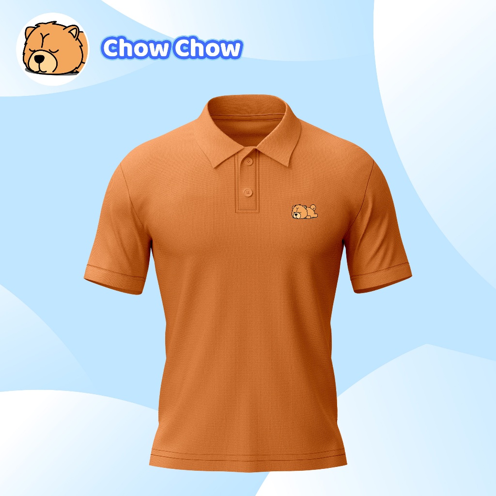 Kaos Polo Design Anjing Chow Chow Orange