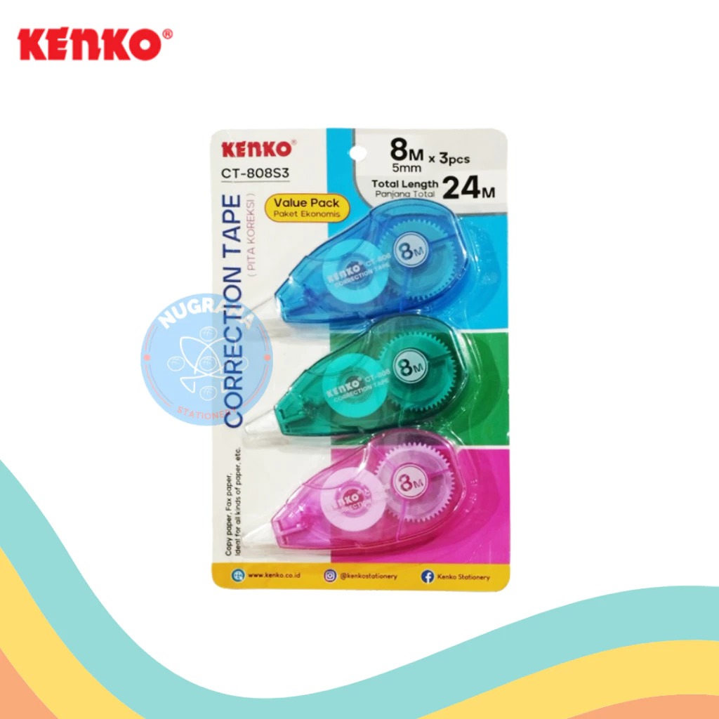 

Correction Tape/Pita Koreksi KENKO CT-808S3 (Isi 3)