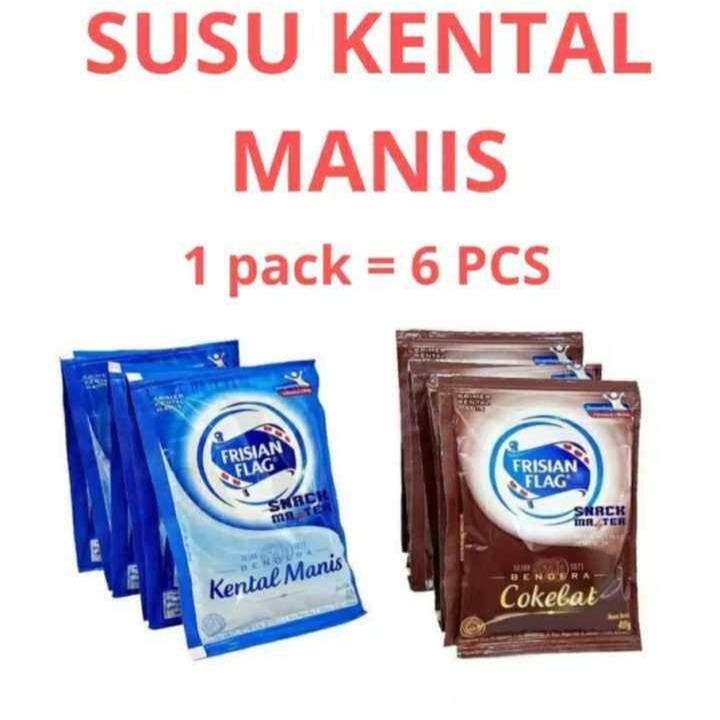 

SUSU KENTAL MANIS PUTIH COKLAT SUSU SACHET FRISIAN FLAG 40 GRAM (6 SACHET)