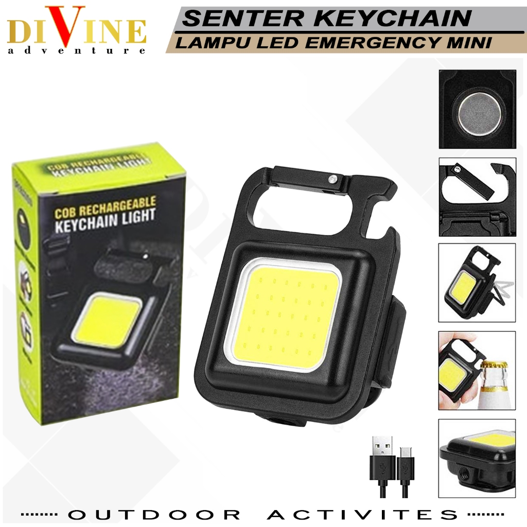 Lampu COB Kecil Lampu Senter LED Portable USB Gantungan Kunci Mini COB senter keychain