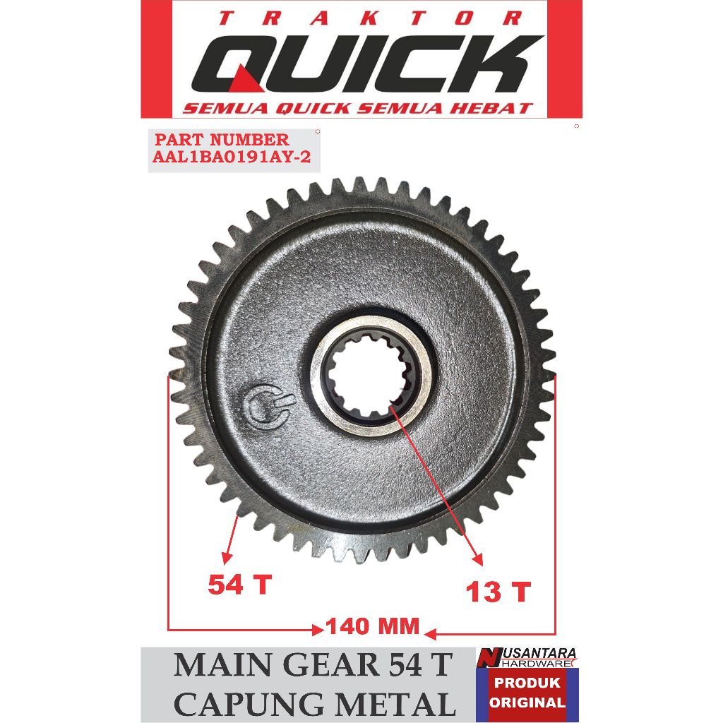 Gear 54 t traktor quick capung metal,gigi 54 mata capung metal,gear penghubung as roda, spare part t